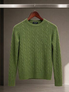 Magaschoni 100% Cashmere Cable Knit Crewneck Sweater Moss Green XS